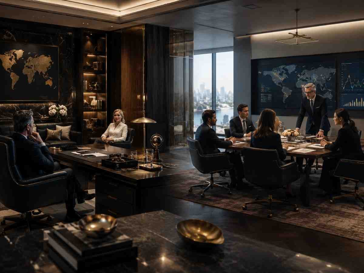 Luxury visual showing a private executive office and professional boardroom representing Single Family Offices and Multi-Family Offices